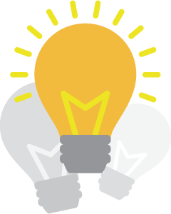 A lit lightbulb overlaying two dim lightbulbs. A lit lightbulb overlaying two dim lightbulbs.