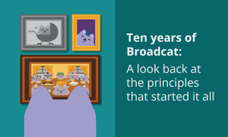 Illustration of Broadcat looking at photos from the past