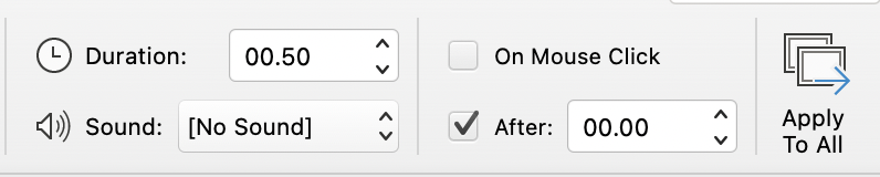 Transitions settings