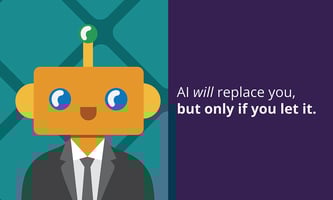 Illustration of robot head on a human being