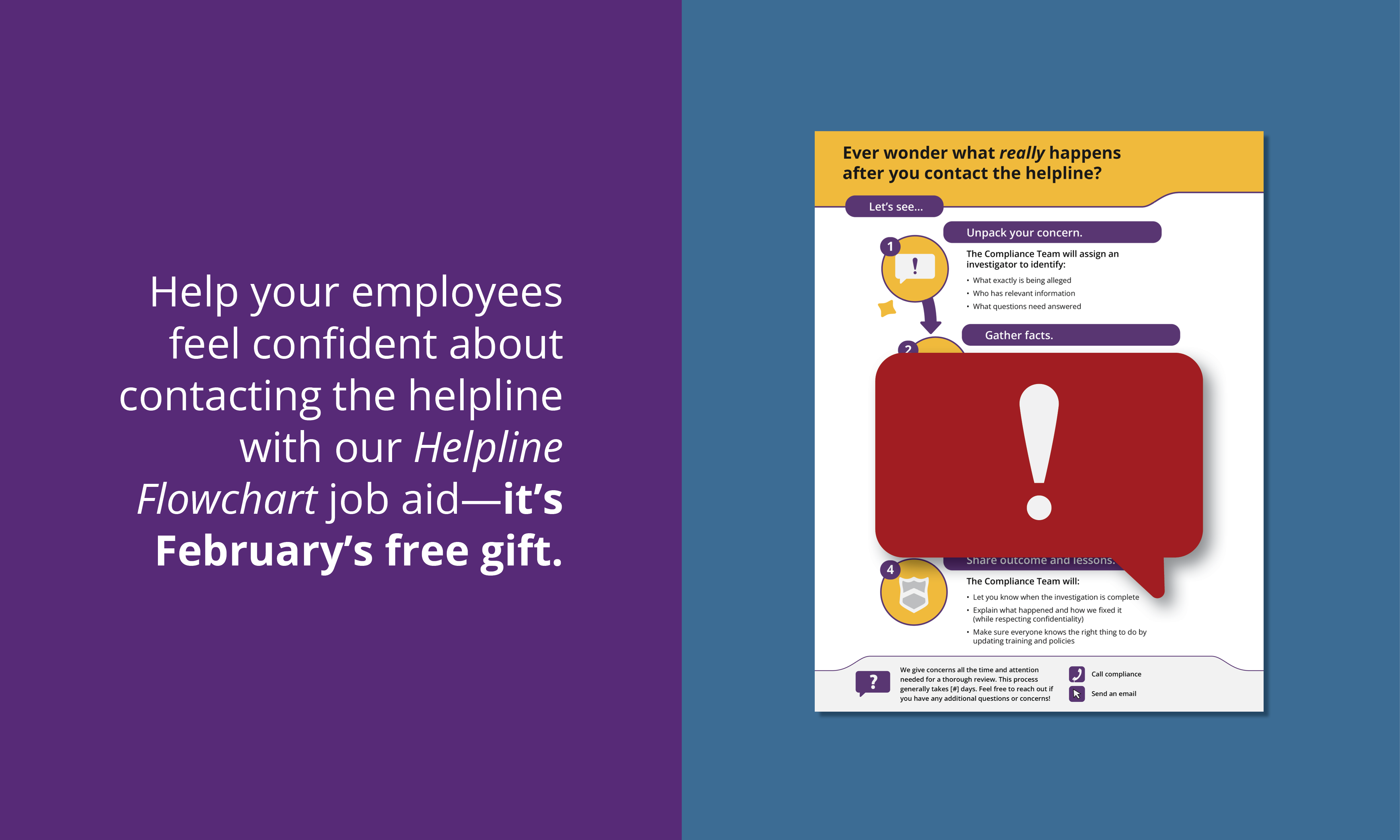 Help your employees feel confident about contacting the helpline with out Helpline Flowchart job aid—it's February's free gift.