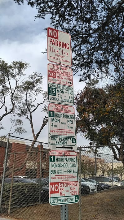 Photo of confusing street signs in LA