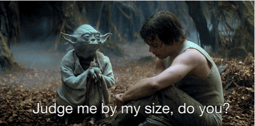 Image of Yoda speaking with Luke Skywalker.