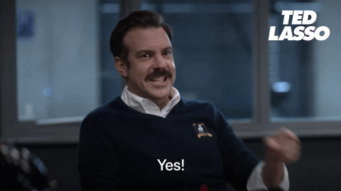 Ted Lasso pointing and saying, "Yes!"