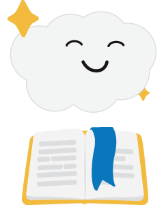 A cloud with a content facial expression hovering over an open code of conduct book.