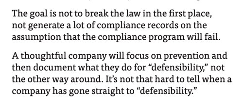 Excerpt from Hui Chen interview (thoughtful companies focus on prevention and document for defensibility)