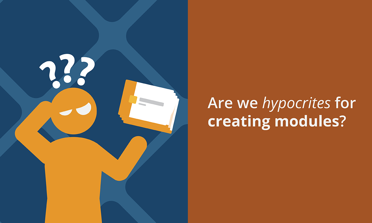 Illustration of person holding a training module questioning whether they are a hypocrite