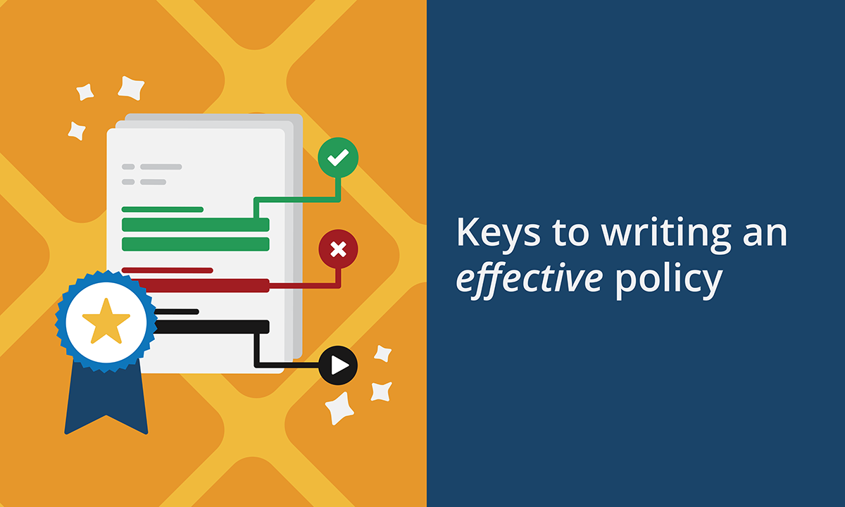 Illustration of a policy that has a ribbon on it, indicating that it's well-written