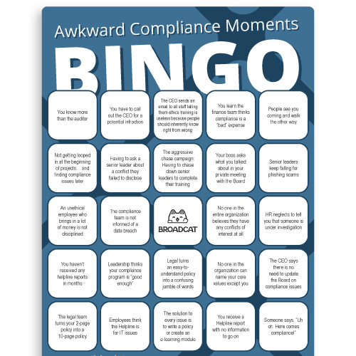 Freebies Hub - Awkward compliance bingo cards