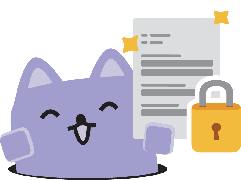 Broadcat holding up a document with a padlock overlaying it. Broadcat holding up a document with a padlock overlaying it.